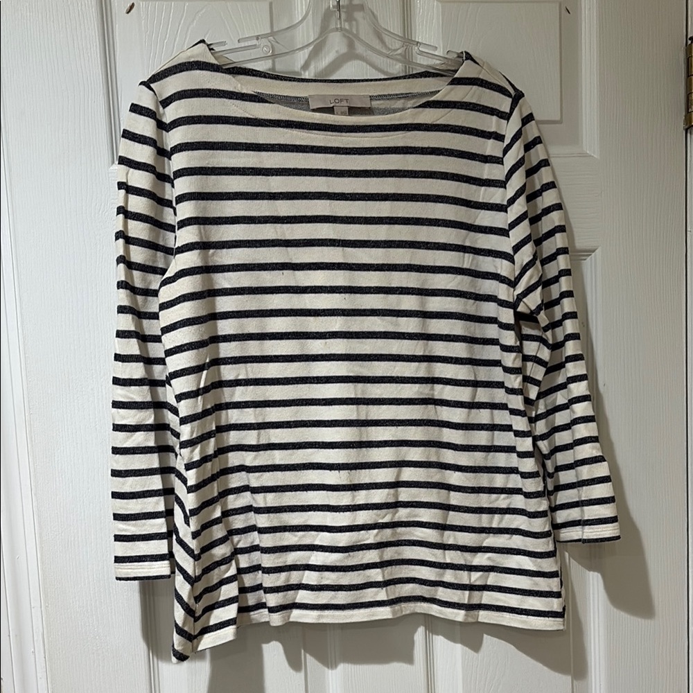 LOFT Black and Cream Striped Top